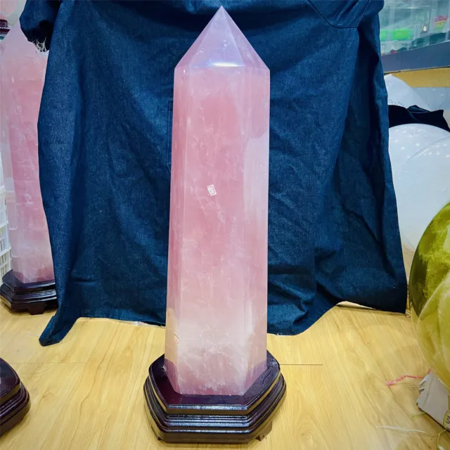 63.69LB Natural Rose Quartz Powder Crystal Obelisk high-quality wand point+stand
