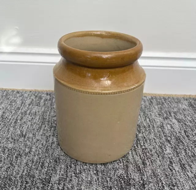 Salt Glazed Pot Jar Vintage Stoneware Two Tone Country Kitchen Utensil Storage