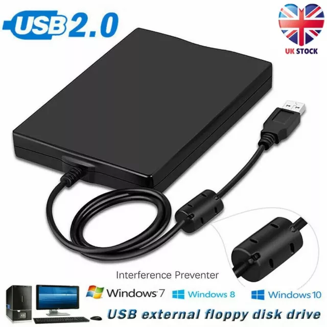 3.5 Inch USB 2.0 Portable External Floppy Disk Drive 1.44Mb Reader FDD PC Laptop