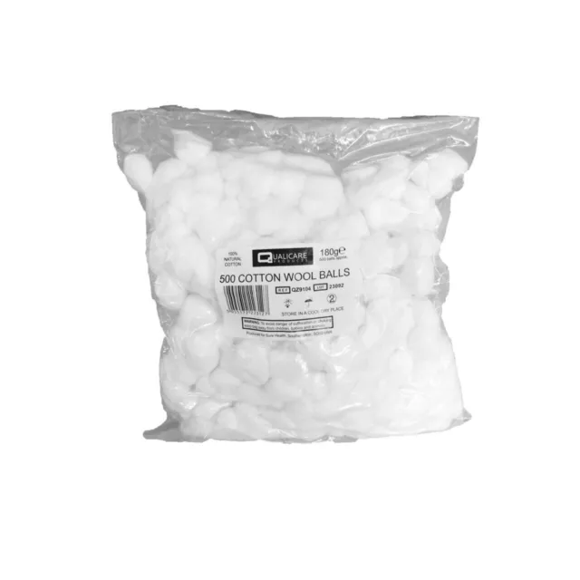 Qualicare 100% White High Quality Cotton Wool Balls - Pack of 500 180g