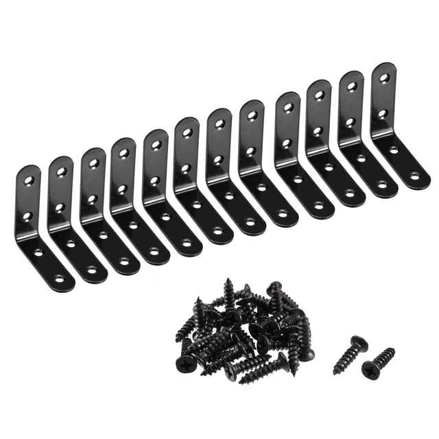 Corner Brace Angle Bracket Fastener L Shape 65mmx65mmx19mm Black Round End 12pcs