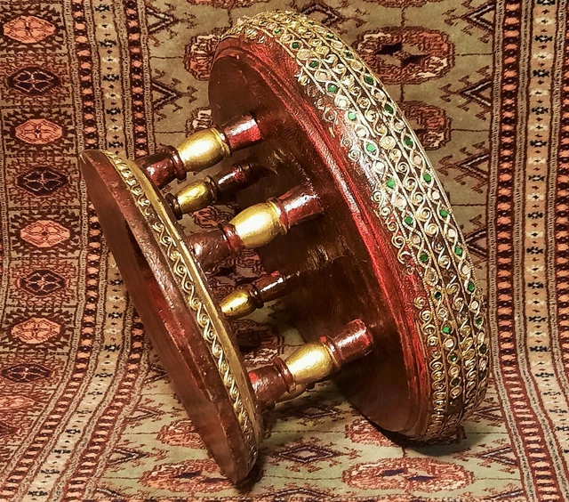 BURMESE ALTAR TABLE vtg thai temple buddha bowl sculpture gold gilt wood lacquer 2