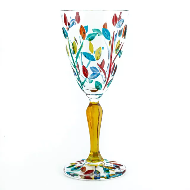 Murano Verre Vin Multi Vin Jaune Tige Main Peint Hauteur 19cm Venise Italie