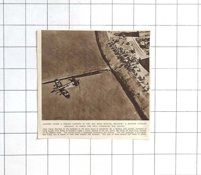 1946 HALIFAX CIVILIAN Aircraft Crashes Landing In Sea Near Knocke