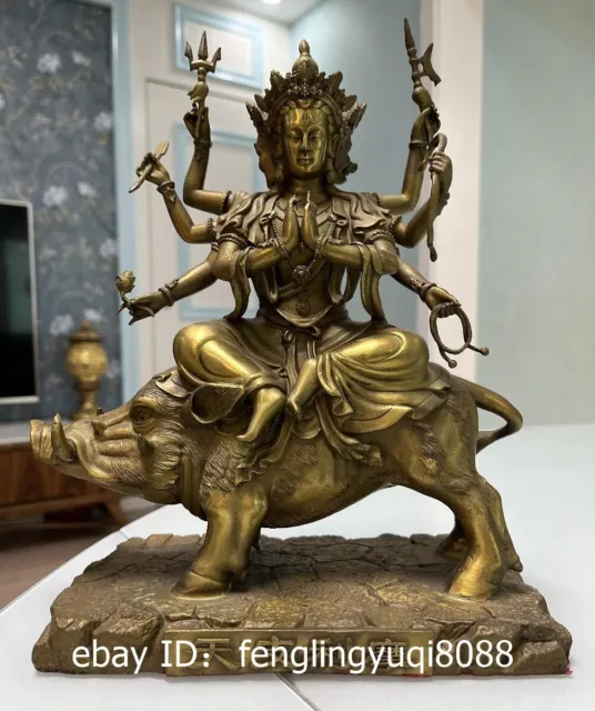 Brass Copper Tibetan Buddhism Tantrism Marici Bodhisattva Buddha Statue H 27CM