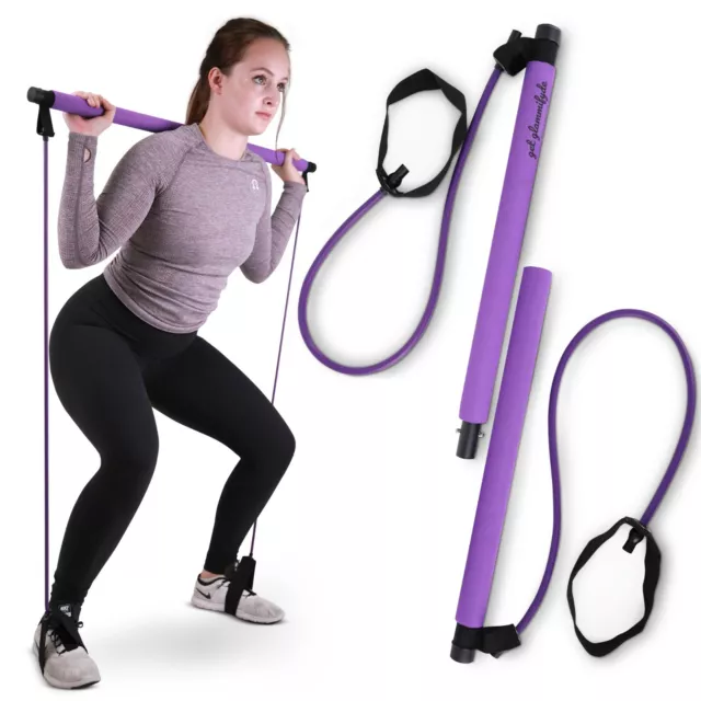 Portable Pilates Bar Kit with Resistance Band Yoga  Kit Body Shaping Toning Purp