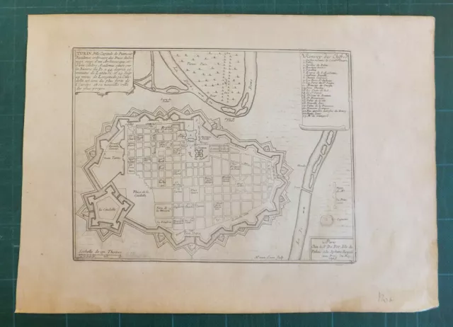 TURIN - Carte ancienne par Nicolas de Fer, gravée par van Loon - XVIIIème siècle