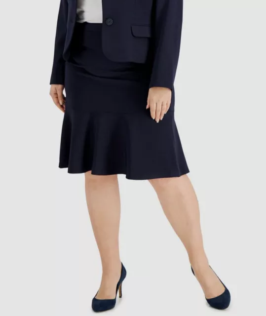 $120 Le Suit Women's Blue Lined Flounce Silhouette Suit Skirt Plus Size 14W