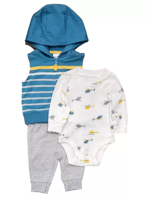 Carters Infant Boys 3Pc Outfit Blue Vest, Helicopter Shirt and Pant Set