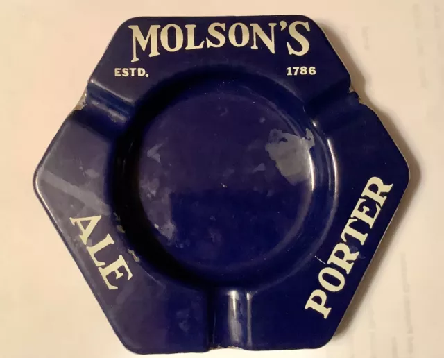Vtg Molson's Ale Porter metal ashtray - 6 Sided advertising 