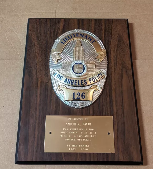Vintage LAPD Los Angeles Police Department Officer Wife Award Plaque