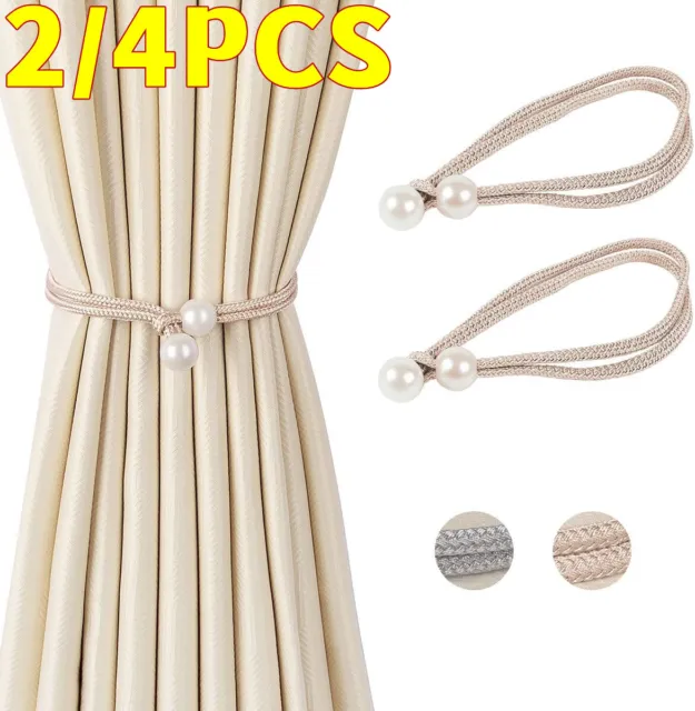 2/4Pc Pearl Curtain Tie Backs Holdbacks Buckle Curtain Clips Rope Strap For Home