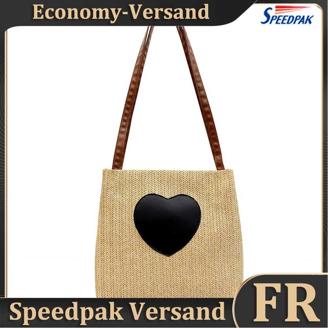 Summer Love Straw Woven Handbags Women Knitted Bucket Shoulder Bag (Camel) Hot