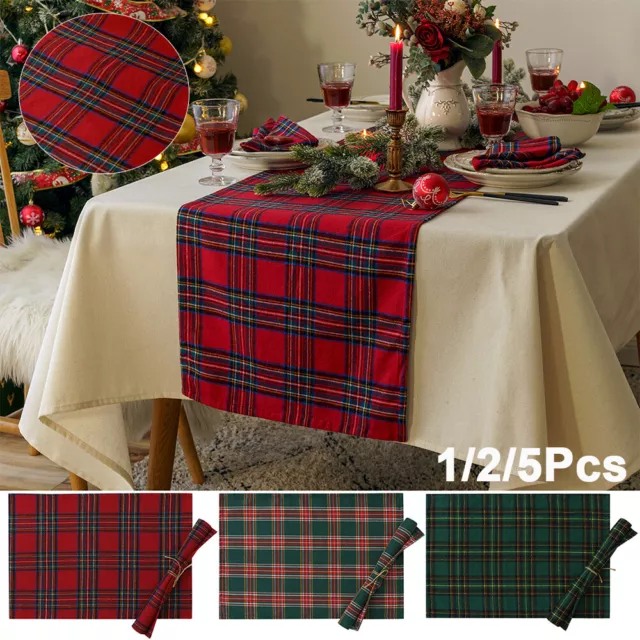 Christmas Plaid Table Runner Placemats Tablecloth Xmas Tartan Dining Table Decor