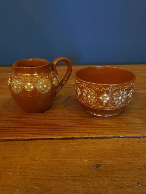 Antique Earthenware Hand Painted Gibbs & Son Miniature Grecian Design Jug & Bowl