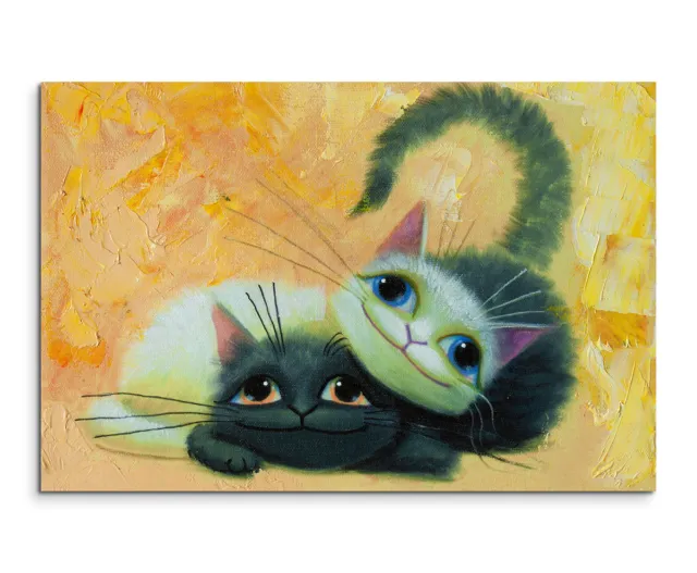 Wandbild Gemälde Duplikat Druck von zwei süßen Katzen Tiere auf Leinwand