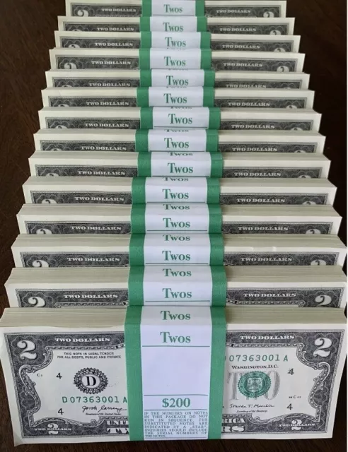 Lot of (20) NEW $2 Bills Uncirculated Consecutive Serial# Two Dollar REAL CASH!