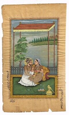 Inde Vintage Miniature Moghol Peinture De Empereur Et Empress En Love Scène Art