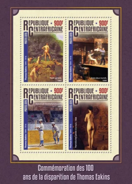 2016 Centrafrique - Thomas Eakins. Y&T: 4424-4427; Michel: 6230-6233