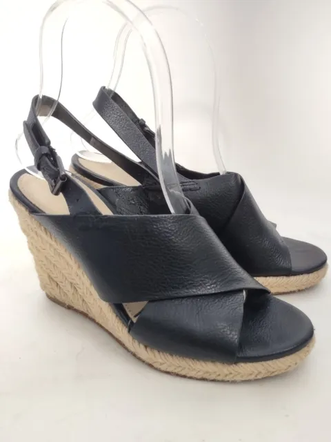 Via Spiga Womens Solid Leather Ankle Strap Platform Espadrille Wedge Black Sz 6