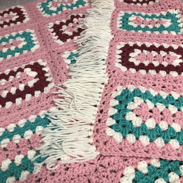 Granny Square multi colored Afghan Crochet Throw Blanket Apx. 48 x 36 Handmade.