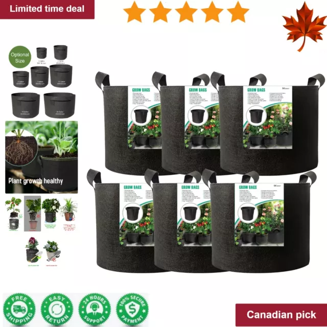 6-Pack Thickened Grow Bags 5 Gallon Durable Nonwoven Fabric Pots Robust Handles