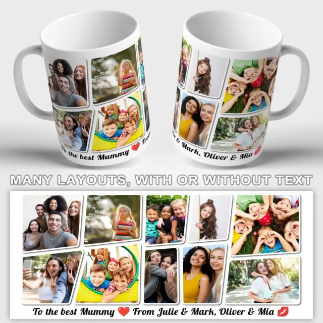 PERSONALISED MUG from 1 to 12 PICTURES & TEXT cup coffee tea gift present photo