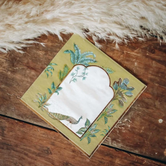 Green and Gold Foiled Peacock Napkins | Luxury Tea Party Bird Table Décor x 16