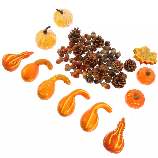 Thanksgiving Harvest Mini Artificial Pumpkins & Leaves Set-HB