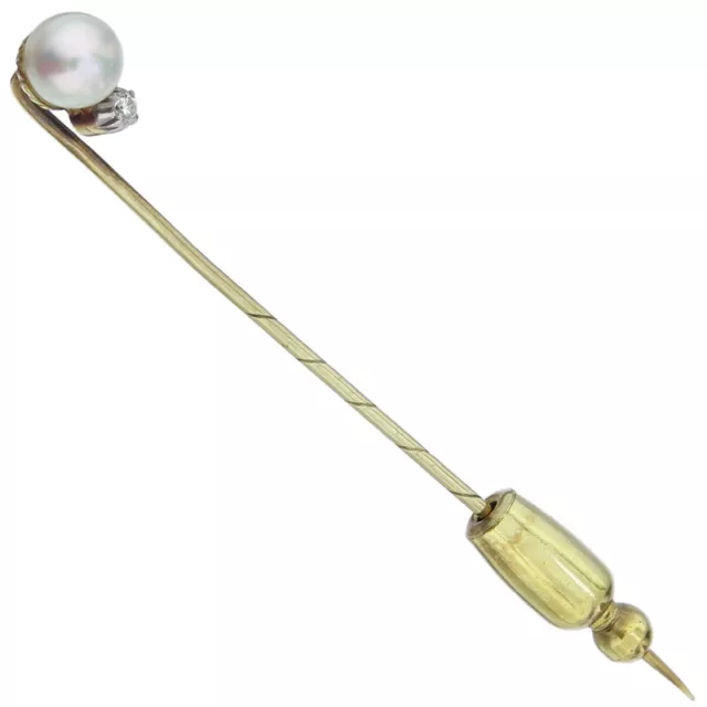 Brosche Krawattennadel Anstecknadel Perle Brillant 585er Gelbgold
