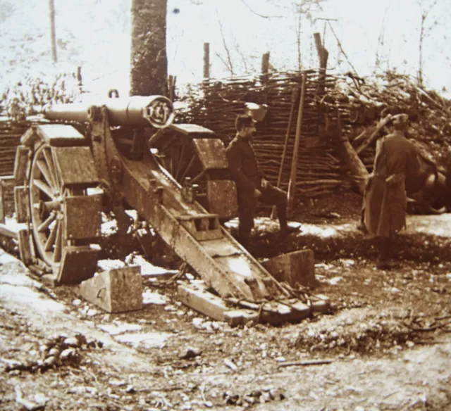 Verdun-Artillerie-Canon-Plaque Verre-Vue Stereo-Guerre-14/18-Stereoscopique