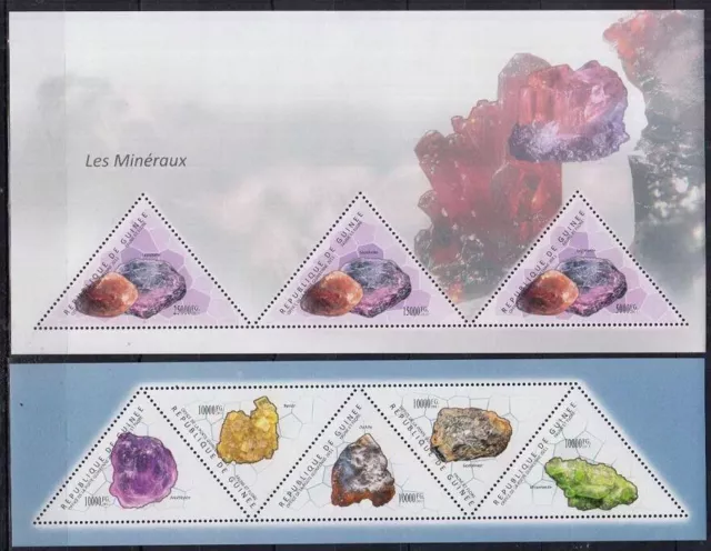 Guinea 2011 MNH 2 SS Set, Minerals, Odd unusual Triangle shape Stamps