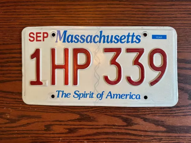 Massachusetts License Plate 1HP 339 Spirit of America MA USA Authentic September