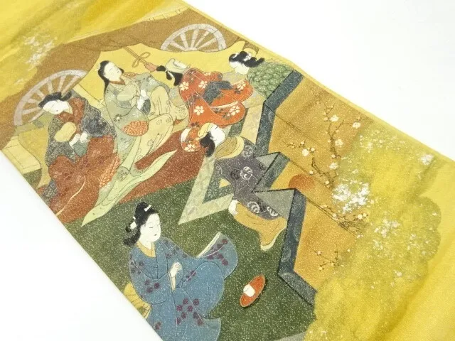 81988# Japanese Kimono / Antique Hiraki Nagoya Obi / People In The Past