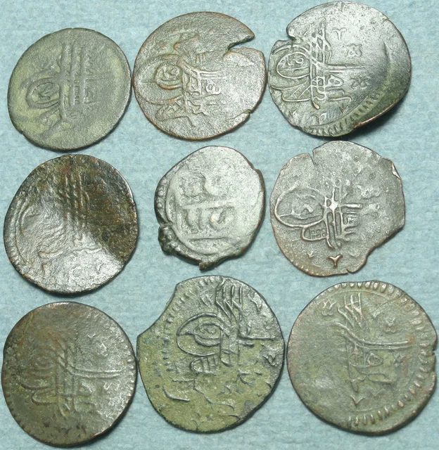 Lot Of 9 Ottoman Bronze Coins Lot Of 9 Ottoman Bronze Coins