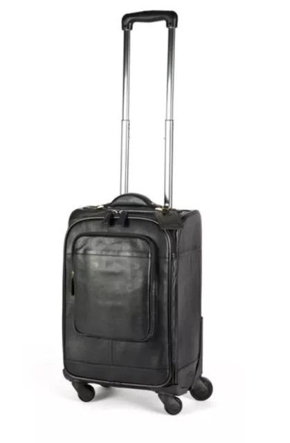 Luxury Leather Trolley Case Black Brown Tan