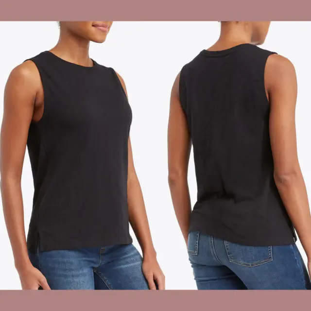 NWT $58 Spanx [ XL ] Pima Cotton Slub Muscle Tee in BLack #T1831