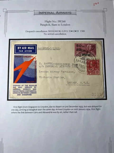 1933 Thailand Siam Airmail FFC Cover Bangkok to London England Imperial Airways