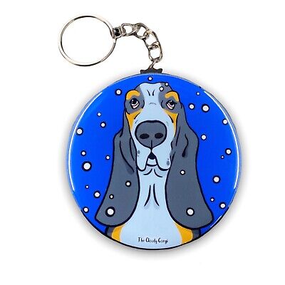 Tricolor Basset Hound Dog Snow Christmas Keychain Holiday Gifts and Accessories