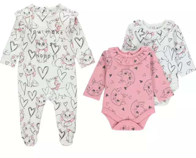 Disney Baby Girls The Aristocats Marie Sleepsuit Babygrow or Bodysuits NEW