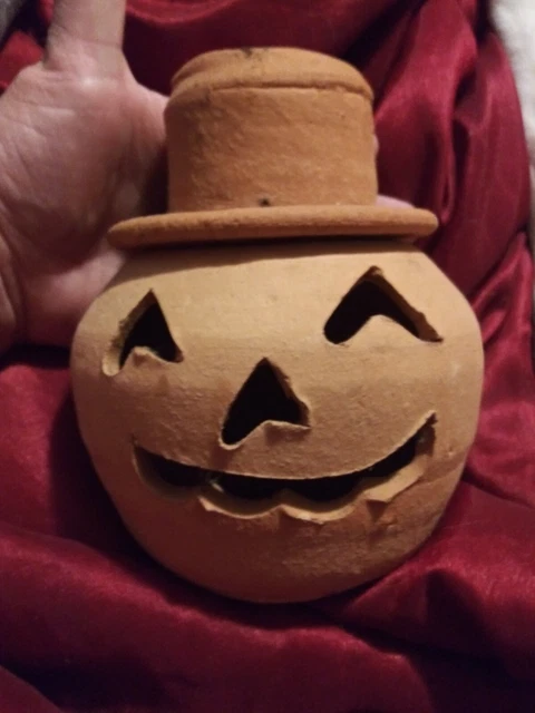 Vintage Hewell's Pottery Terracotta Jack O Lantern Pumpkin Halloween Signed #2 Vintage Hewell's Pottery Terracotta Jack O Lantern Pumpkin Halloween Signed #2