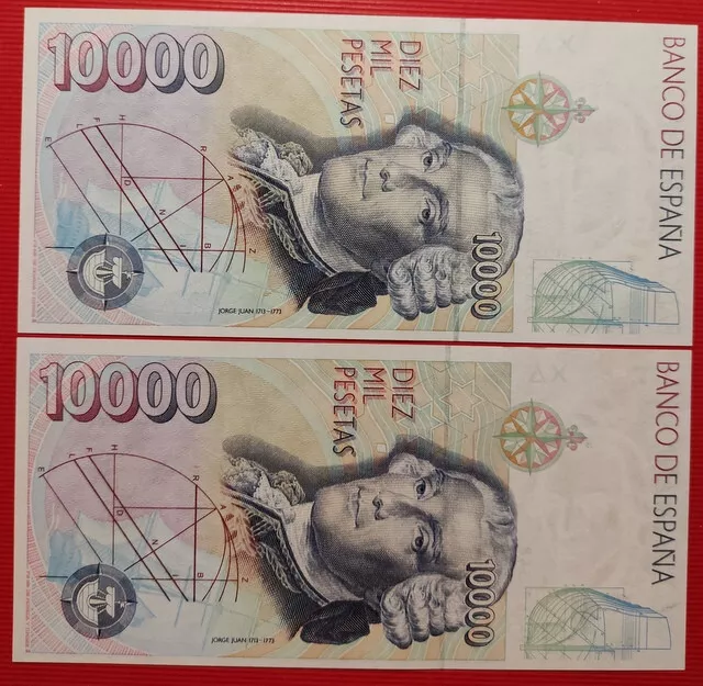 ! Serie 9A ! Pareja Correlativa 10000 Pesetas 1992  Plancha ! Serie 9A Rara /Unc 3