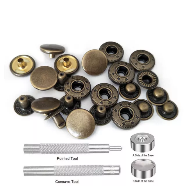 25Pack 10/12/15mm Metal Press Studs Snap Button Sewing Button Fasteners