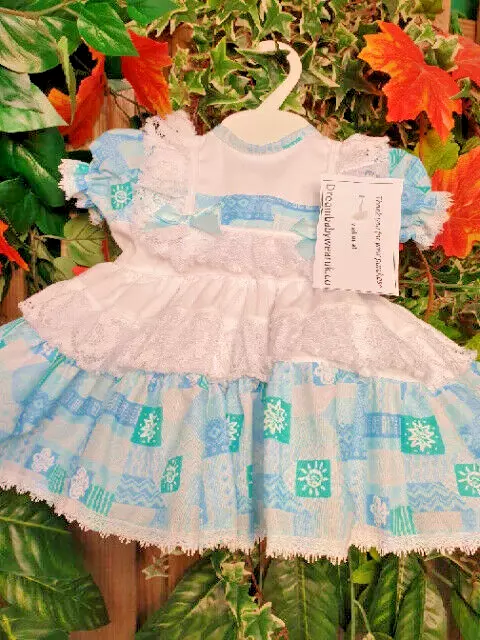 Dream Verkauf Baby Mädchen Nb 0-3 12-18 Monate Blauer Aufnäher Traditionelles Netzkleid