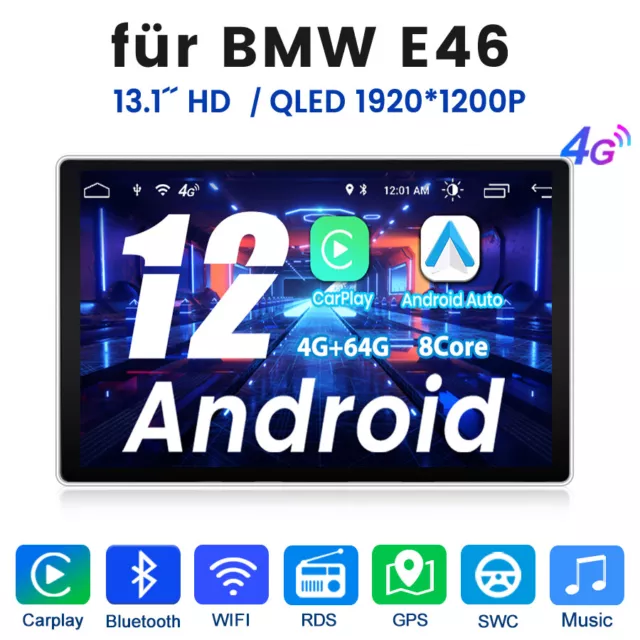 13.1"Car Stereo Carplay Radio GPS Navi WIFI 4+64G Pour BMW E46 SWC BT DAB RDS