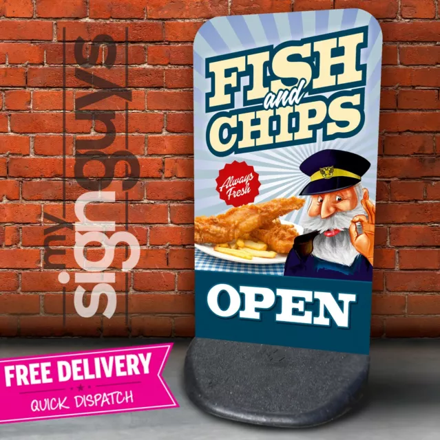 Fish & Chips Open Aboard Pavement Sign Outdoor Street Advertising Ecoflex 2