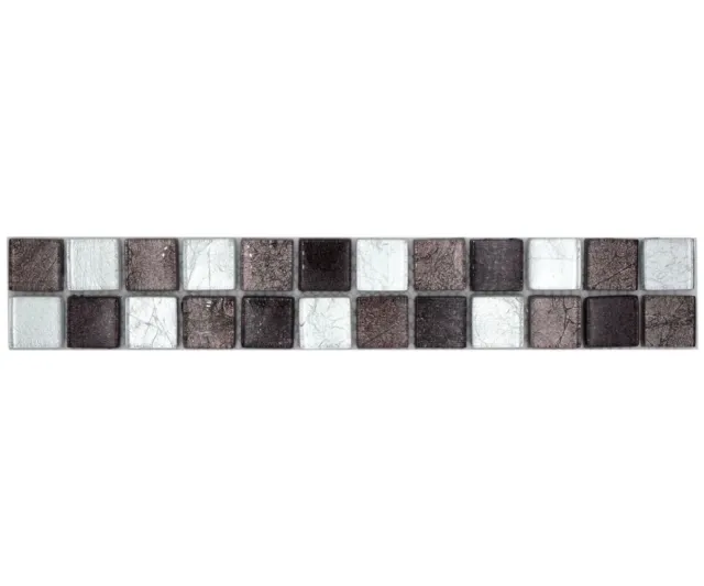 10x Wandbordüren Mosaik Borde Bordüre Glasmosaik Mosaikfliese Silber Schwarz