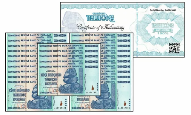 !Zimbabwe 100 Trillion X 25 Pieces (PCS), AA/2008, P-91, UNC,100 Trillion!*