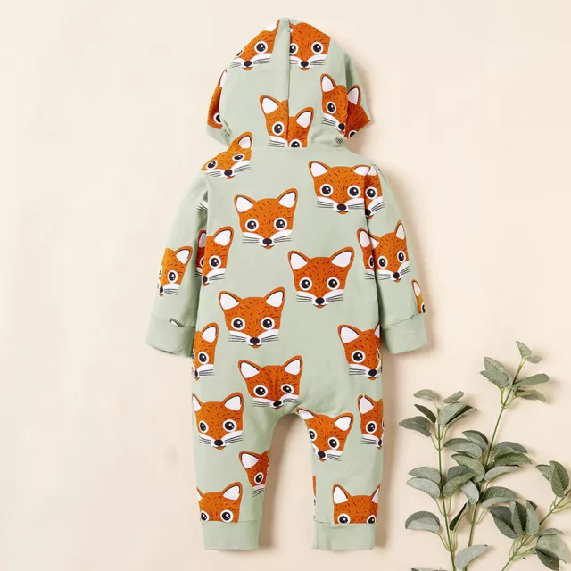 Newborn Baby Boys Girls Fox Romper Long Sleeve Hooded Jumpsuit Outfits Clothes 4