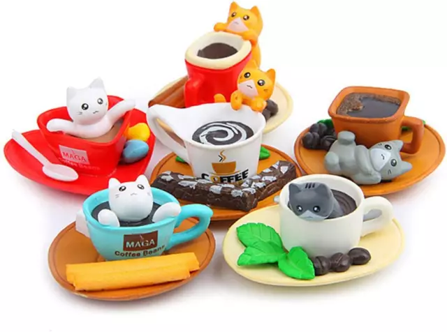 Funny Cute Set of 6 3D Coffee Cats Strong Refrigerator Fridge Magnets Sticker, K